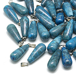 Dyed Natural Blue Agate Pendants, with Stainless Steel Snap On Bails, Teardrop, 28~30x10~12mm, Hole: 6x4mm(X-G-T081-23)