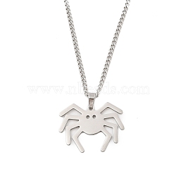 201 Stainless Steel Pendant Necklaces for Women, Spider, 23.62 inch(60cm), Pendant: 27x35x1.5mm(NJEW-U018-01P-07)