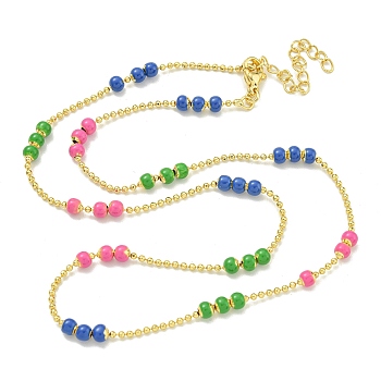 Brass Enamel Link Chain Necklaces, Lead Free & Cadmium Free & Nickel Free, Long-Lasting Plated, Real 18K Gold Plated, Colorful, 17.56 inch(44.6cm)