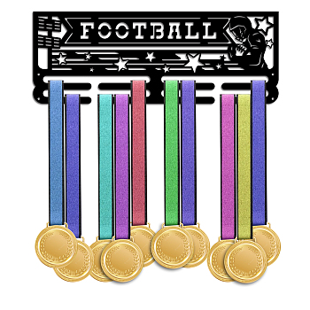 Sports Theme Iron Medal Hanger Holder Display Wall Rack, with Screws, Rugby Pattern, 150x400mm