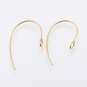 Ion Plating(IP) 304 Stainless Steel Earring Hooks, Ear Wire, with Vertical Loop, Golden, 25x14x4mm, Hole: 3mm, Pin: 0.7mm