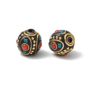 Brass & Resin & Polymer Clay Beads, Oval, Golden, Colorful, 12.5~12x11.5~13mm, Hole: 1.5mm
