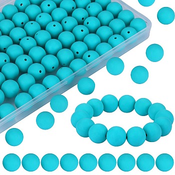 80Pcs Round Silicone Focal Beads, Chewing Beads For Teethers, DIY Nursing Necklaces Making, Turquoise, 15mm, Hole: 2mm