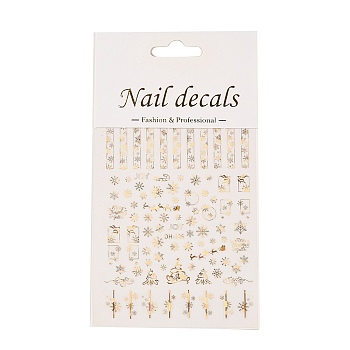 PET Christmas Laser Nail Art  Sticker, Self-adhesive, 3D Design, For Nail Tips Decorations, Mixed Christmas Theme Pattern, Gold, 10.4x8x0.02cm