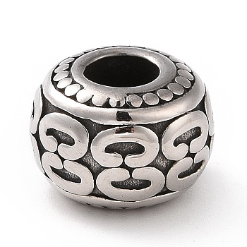 304 Stainless Steel European Beads, Large Hole Beads, Drum, Antique Silver, 8.5x12mm, Hole: 5mm
