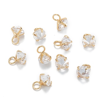 Brass Clear Cubic Zirconia Charms, Long-Lasting Plated, Diamond, Real 18k Gold Plated, 7.5x5.5x5.5mm, Hole: 2mm