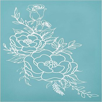 Self-Adhesive Silk Screen Printing Stencil, for Painting on Wood, DIY Decoration T-Shirt Fabric, Flower/Rose, Sky Blue, 28x22cm