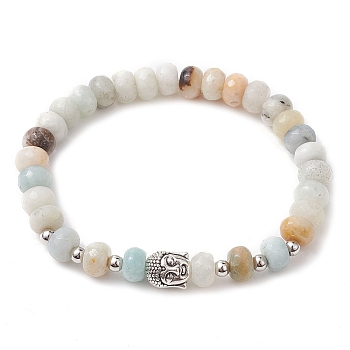 Natural Flower Amazonite Rondelle Beaded Stretch Bracelets with Buddha Head Charm, 1/4 inch(0.8cm), Inner Diameter: 2-1/4 inch(5.8cm)