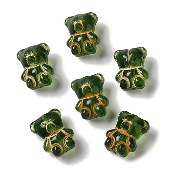 Transparent Lampwork Beads, Bear, Green, 15x12x9mm, Hole: 1mm, about 57~62pcs/100g