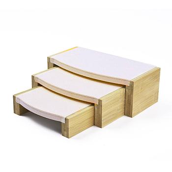Bamboo Display Risers, Jewelry Display Riser Shelf Showcase Fixtures, 3 Showcase Shelf, with Microfiber Cloth, Wheat, L: 24x12x8cm, M: 19.5x11.5x6cm, S: 15.5x11.5x4cm, 3pcs/set