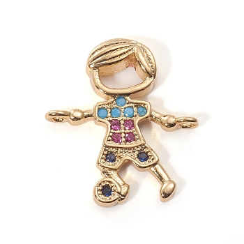Brass Micro Pave Cubic Zirconia Links connectors, Boy, Colorful, Golden, 17x15.5x3mm, Hole: 1.2mm