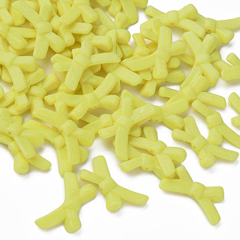 Opaque Acrylic Beads, Bowknot, Yellow, 20x34x5.5mm, Hole: 1.8mm, about 435pcs/500g
