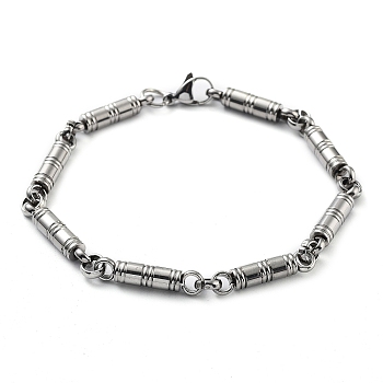 304 Stainless Steel Column Link Chain Bracelet, Stainless Steel Color, 8-7/8 inch(22.5cm)