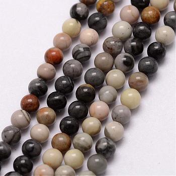 Natural Polychrome Jasper/Picasso Stone/Picasso Jasper Bead Strands, Round, 3~3.5mm, Hole: 0.7mm, about 115~125pcs/strand, 16 inch