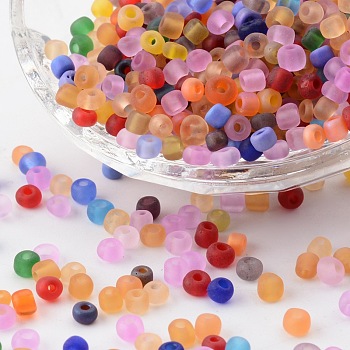 Glass Seed Beads, Frosted Colors, Round, Mixed Color, 4mm, Hole: 1~1.5mm, about 4500pcs/pound