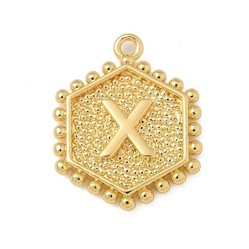 Brass Pendants, Hexagon Letter Charms, Letter X, 20x16x2.5mm, Hole: 1.5mm