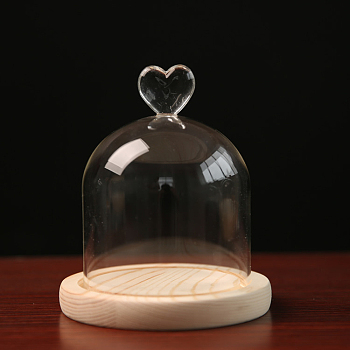 High Borosilicate Glass Dome Cover, Heart Decorative Display Case, Cloche Bell Jar Terrarium with Wood Base, Wheat, 100x130mm