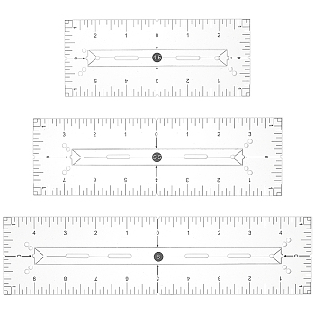 3Pcs 3 Style Acrylic Quilting Template, Cutting Guide, Sewing Tools, Rectangle, Clear, 64x154~255x4mm, Hole: 3~3.5mm & 19x3mm, 1pc/style