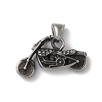 304 Stainless Steel Pendants, Motorbike Charm, Antique Silver, 22x35x8.5mm, Hole: 8x3.5mm