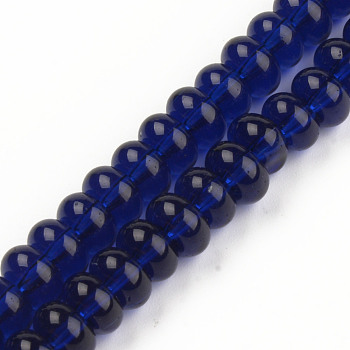 Transparent Glass Beads Strands,  Imitation Jade Glass, Rondelle, Midnight Blue, 7.5~8.5x4~5mm, Hole: 1mm, about 77~91Pcs/strand, 14.72 inch~16.30 inch(37.4~41.4cm)