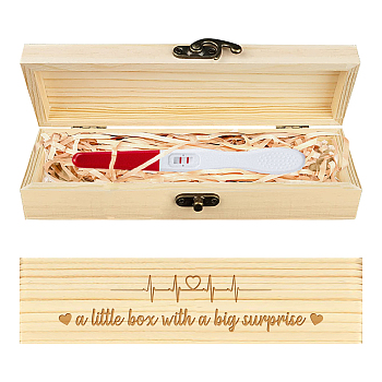 Rectangle Wooden Pregnancy Test Keepsake Box with Lock, Baby Annouced Engraved Case for Grandparents Dad Aunt and Uncle, Blanched Almond, Heart, 20x5x3cm