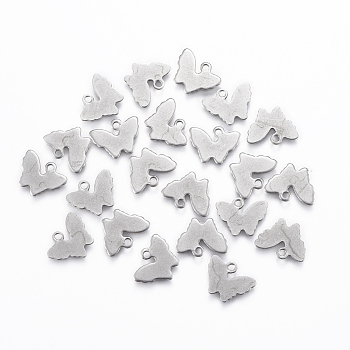 201 Stainless Steel Charms, Butterfly, Stainless Steel Color, 8.5x11.5x0.8mm, Hole: 1mm