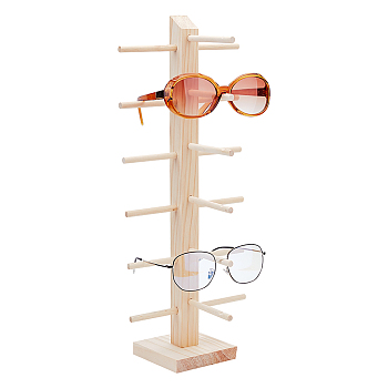 Wooden Eyeglasses Display Stands, 6 Sunglasses Showing Holder, for Business, Home, Bisque, Finished Product: 17.2x95x430mm