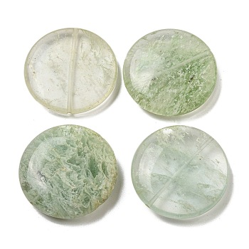 Green Watermelon Stone Glass Beads, Flat Round, 35~36.5x7.5mm, Hole: 1.2mm