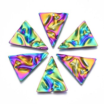 201 Stainless Steel Pendants, Cadmium Free & Nickel Free & Lead Free, Water Ripple, Triangle, Rainbow Color, 28.5x23x2mm, Hole: 1.6mm
