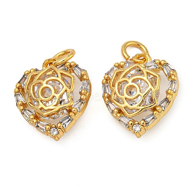 Real 18K Gold Plated Clear Heart Brass+Cubic Zirconia Charms