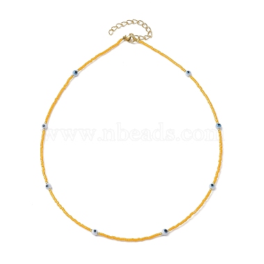 Lampwork Evil Eye & Glass Seed Beads Necklace with Real 18K Gold Plated 304 Stainless Steel Clasps(NJEW-JN04597-04)-2