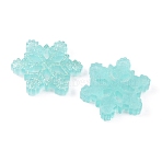 Christmas Translucent Resin Cabochons, with Glitter Powder, Snowflake, Turquoise, 24x26.5x4.5mm(RESI-WH0026-40A-01)