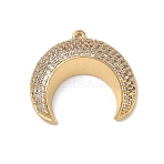 Brass Micro Pave Clear Cubic Zirconia Pendants, Double Horn/Crescent Moon Charms, Lead Free & Cadmium Free, Rack Plating, Long-Lasting Plated, Real 18K Gold Plated, 24x26.5x5.5mm, Hole: 1mm(CU-CBAC53C-05G)