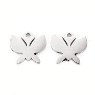 304 Stainless Steel Charms, Laser Cut, Butterfly, Stainless Steel Color, 9x10x1mm, Hole: 1.2mm(STAS-I151-01P)
