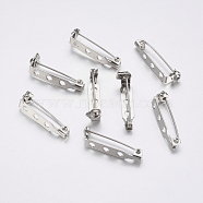 Iron Brooch Findings, Platinum, 27x5x8mm, Hole: 2mm, Pin: 0.5mm(IFIN-G078-01P)