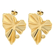 Ion Plating(IP) 304 Stainless Steel Ear Studs, Leaf, Real 18K Gold Plated, 34x25mm(EJEW-P270-02G)