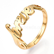 Ion Plating(IP) 304 Stainless Steel Heart with Word Forever Adjustable Ring, Wide Band Ring for Valentine's Day, Real 18K Gold Plated, US Size 6 1/2(16.9mm)(RJEW-T027-05G)