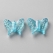 Transparent Acrylic Beads, AB Color Plating, Butterfly, Deep Sky Blue, 12.5x15x4.5mm, Hole: 1.2mm(X-MACR-S361-35G)