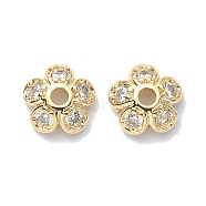 Brass Micro Pave Cubic Zirconia Bead Cap, Flower, Real 18K Gold Plated, 8x3mm, Hole: 1.8mm(KK-A194-03G)