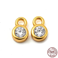 Real 18K Gold Plated 925 Sterling Silver Charms, with Clear Cubic Zirconia, with S925 Stamp, Flat Round, 5.5x3.6x2mm, Hole: 1.2mm(STER-K176-03F-G)
