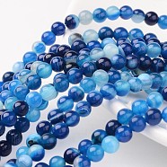 Natural Striped Agate/Banded Agate Beads, Dyed, Round, Blue, Size: about 6mm in diameter, hole: 1mm, 63pcs/strand, 15.5 inch(AGAT-6D-6)