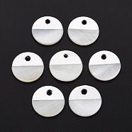 Natural Freshwater Shell Charms, with UV Plated, Falt Round, Platinum, 15x1.5mm, Hole: 2mm(SHEL-T018-32B)