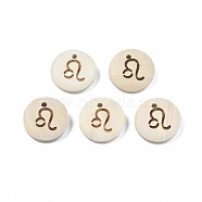 Laser Out Wood Pendants, Flat Round with 12 Constellations, Undyed, Leo, 15x4mm, Hole: 1.6mm(WOOD-S053-51C)