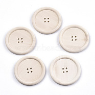 Large Natural Wood Buttons, 4-Hole, Rim Button, Unfinished Wooden Button, Flat Round, PapayaWhip, 49~50x5mm, Hole: 3mm(X-WOOD-N006-87C-01)