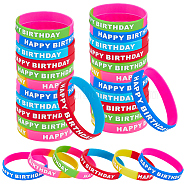 Gorgecraft 30Pcs 5 Colors Word HAPPY BIRTHDAY Silicone Cord Bracelets Set Wristband, Mixed Color, Inner Diameter: 2-1/2 inch(6.5cm), 6Pcs/color(BJEW-GF0001-14B)