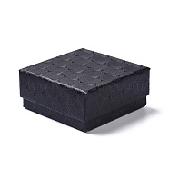 Paper Jewelry Set Boxes, with Black Sponge, for Necklaces and Earring, Square, Black, 7.5x7.5x3.6cm(CON-Z005-03D)