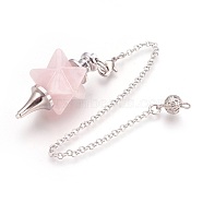 Natural Rose Quartz Dowsing Pendulums, with Platinum Tone Brass Findings, Merkaba Star, 235mm, Hole: 2mm(KK-F756-08D)