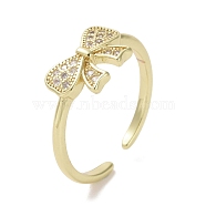 Brass Micro Pave Cubic Zirconia Open Cuff Ring, Bowknot, Real 16K Gold Plated, Inner Diameter: 17mm(RJEW-K256-58J-G)