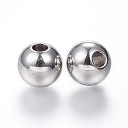 304 Stainless Steel Beads, Round, Stainless Steel Color, 12x11mm, Hole: 4mm(STAS-P108-03P)