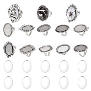 DIY Blank Dome Finger Rings Making Kit, Including Bowknot & Owl & Flower & Bird Adjustable Alloy Ring Settings, Glass Cabochons, Antique Silver, 20Pcs/bag(DIY-SC0022-19)